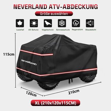 Водонепроникний захисний чохол для квадроцикла NEVERLAND Quad ATV Abdeckplane XXXL, 256 x 110 x 120 см, чорно-сріблястий
