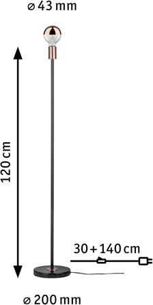 Торшер Paulmann Neordic Nordin, чорний/мідний, 1x20Вт, E27, мармур/метал, без лампи, 230В