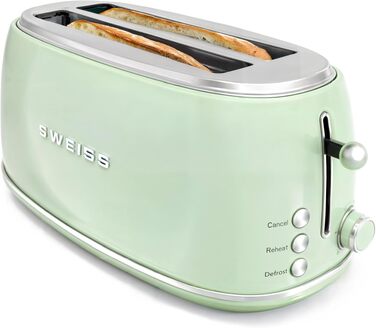 Тостер SWEISS Vintage GRV7 пастельно-зелений: 2 відділення, 6 режимів, для багетів, розморожування, нержавіюча сталь, 1500 Вт