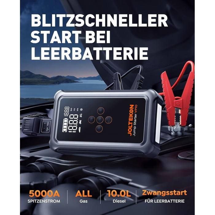 Powerbank для автомобіля Starthilfe 5000A з компресором 150PSI, 12V для бензину та дизеля (10.0L), LED, USB-C