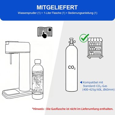 Сифон для газування води Sodastream (система Sodamaschine) з пляшкою 1 л, чорний, висота 40,5 см