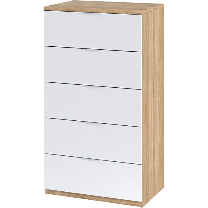 Комод з п’ятьма шухлядами Artik, білий і канадський дуб, 60x110x40 см