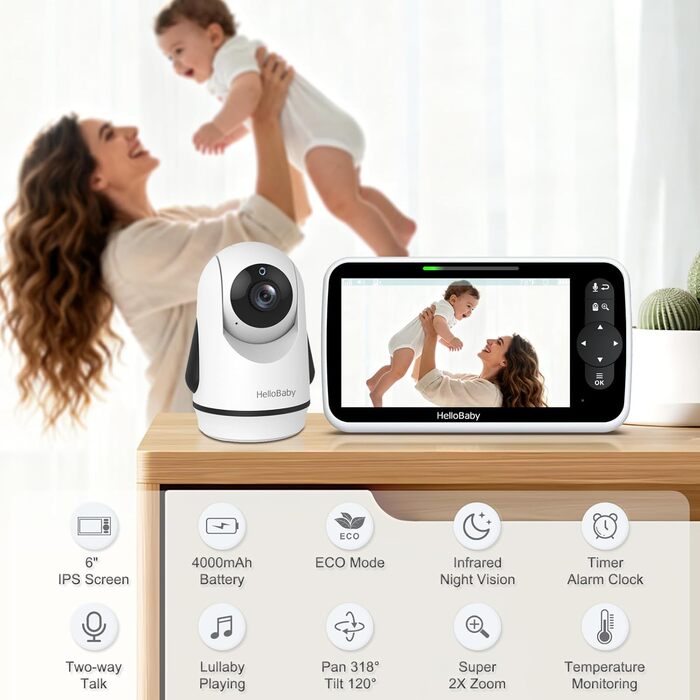 Відеоняня HelloBaby HB6351Plus з камерою та аудіо, 5