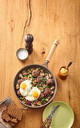 Сковорода Berndes Bonanza 24 см з індукційним дном, високим бортиком та 3-шаровим антипригарним покриттям, міцний алюмінієвий литок, чорна (24 см)