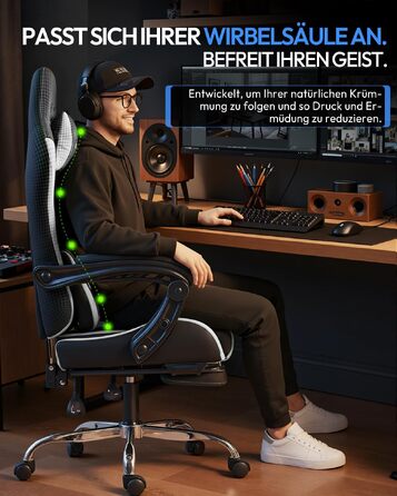 Ігрове крісло Dowinx Ergonomic Gaming Chair з підставкою для ніг, біле, витримує до 150 кг, з регульованими підлокітниками для ПК та офісу