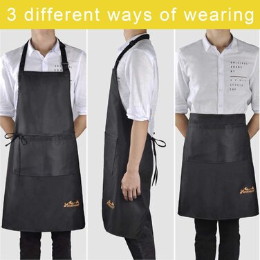 Viedouce набір з 2 водонепроникних кухонних фартухів з кишенями, регульовані, для кухні, гриля, для жінок і чоловіків, міцні та легкі у догляді