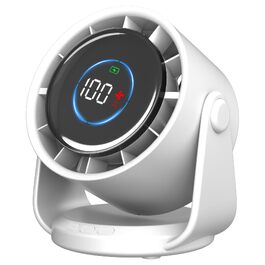 Вентилятор настільний Rintea акумуляторний USB, 10 швидкостей з пам'яттю, LED-дисплей, поворотний 105°, підвісний, для спальні, офісу, кухні, кемпінгу (білий)