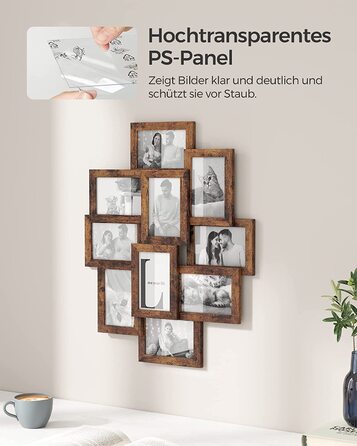 Фоторамка SONGMICS на 10 фото 10x15 см, дерев'яна (MDF), вінтажний коричневий RPF20WT