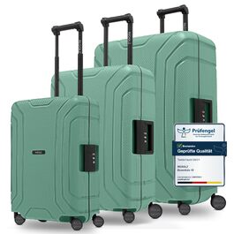 Набір валіз REDOLZ Essentials 15 (S, M, L) з поліпропілену, Sea Green: 3-точкова система замикання без блискавки, TSA-замок, 4 подвійні колеса