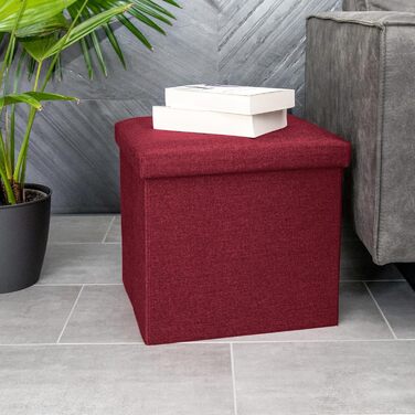 Складаний пуф INTIRILIFE 38x38x38 см, гранатовий, із тканини з кришкою, пуф-куб з місцем для зберігання, короб для сидіння, підставка для ніг
