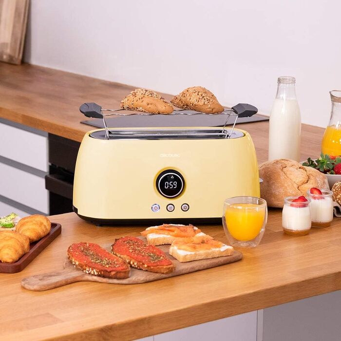 Тостер Cecotec ClassicToast 15000 Yellow Extra Double 1500 Вт для 4 тостів, 2 широкі слоти, 3 функції, LED-підсвічування, жовтий
