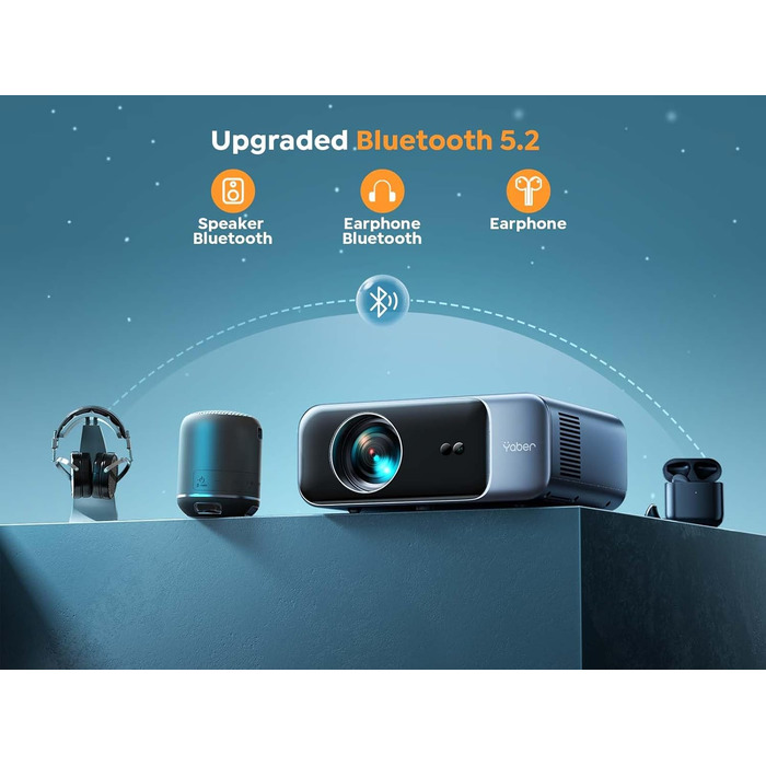 Портативний кінотеатр-проектор YABER Full HD 1080p (підтримка 4K), автофокус, корекція трапеції, WiFi 6, Bluetooth, екран до 300 дюймів для дому та вулиці