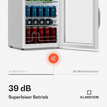 Холодильник для напоїв Klarstein 60л з дзеркальними дверцятами, 0-13°C, 4 полиці, регулювання температури, компресорний, білий