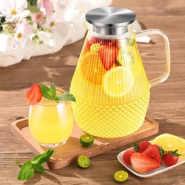 Скляна канавка для води з кришкою 2.4L, глечик з боросилікатного скла, канавка для холодного чаю, глечик для напоїв, стійкий до високих температур