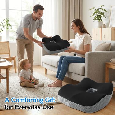 Подушка для офісного крісла з Memory Foam: ортопедична підкладка під куприк для зменшення тиску, широка подушка для сидіння для офісу, автомобіля та інвалідного візка, чорно-сіра
