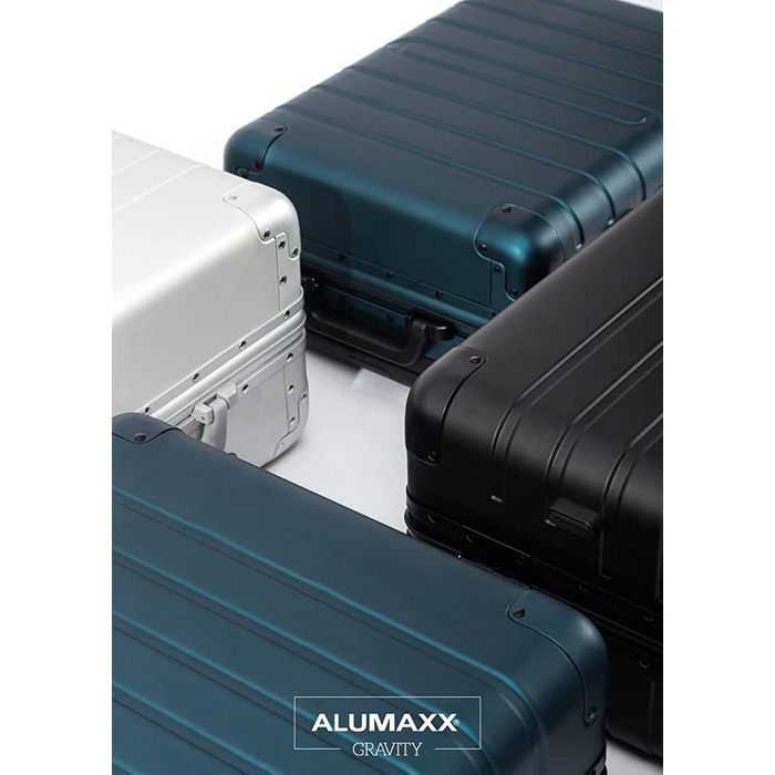 ALUMAXX валіза на колесах Gravity, алюмінієвий чемодан з TSA-замком, 4 подвійні колеса 360°, 56x37x21 см, чорний/сріблястий/синій