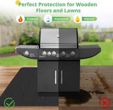 Захисний килимок для гриля UBeesize Grillmatte 132x193 см, вогнетривкий, для тераси, саду, чорний
