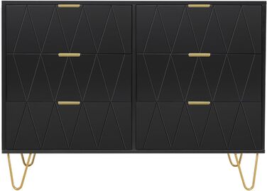 Комод UEV на 6 шухляд 100x34x73 см, чорний, з фіксацією, для зберігання одягу, документів, іграшок, вузький шафа для вітальні та спальні, легке складання