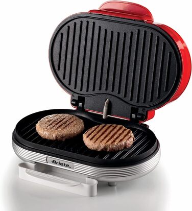 Ariete Hamburger Maker Party Time 205 – електричний сендвіч-мейкер та гриль з антипригарними пластинами, 1200 Вт, для бургерів, червоний