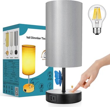Настільна лампа Wondlumi чорна з димером, сенсорна, USB, E27, з абажуром, 6Вт LED, для спальні, сучасна, подарунок