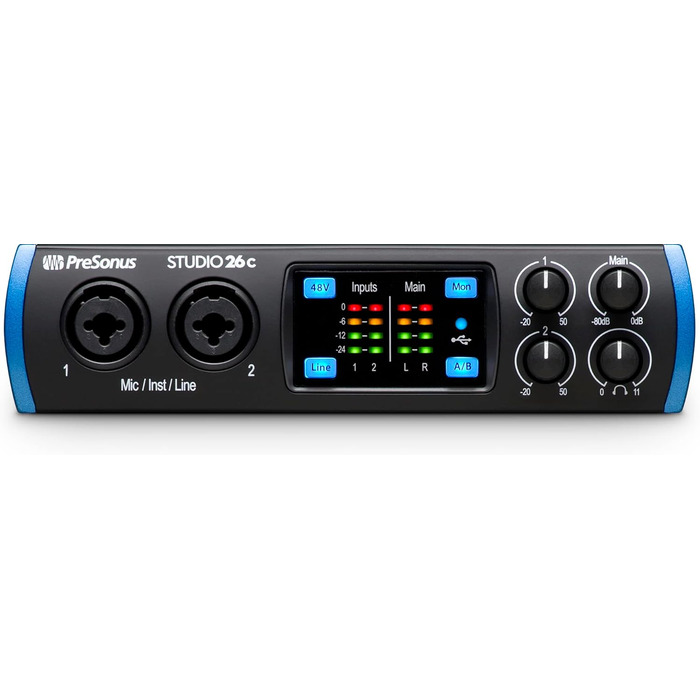 Аудіоінтерфейс PreSonus Studio 24c USB-C для запису, стрімінгу та подкастингу з пакетом програмного забезпечення (Studio One Artist, Ableton Live Lite)