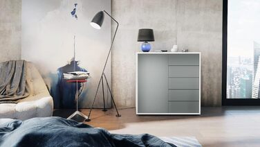 Комод Vladon Ben V2, 79x74x36 см, 1 дверцята, 5 шухляд, білий матовий/авола-антрацит, Німеччина