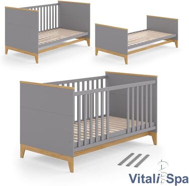 Дитяче ліжечко VitaliSpa Malia, сірий/дуб, 70x140 см, без матраца