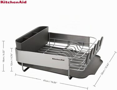 Компактна підставка для сушіння посуду KitchenAid, вугільно-сіра, 40.8 x 32 x 15 см