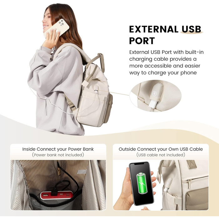 Жіночий рюкзак LOVEVOOK 15,6'' для ноутбука з USB, водонепроникний, для школи, університету, роботи та подорожей, бежево-хакі