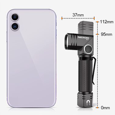 NICRON B74 LED ліхтарик 90° з магнітом, 700 люмен, 5 режимів, акумуляторний, IP65, для туризму, аварій, біле світло, з функцією пам'яті