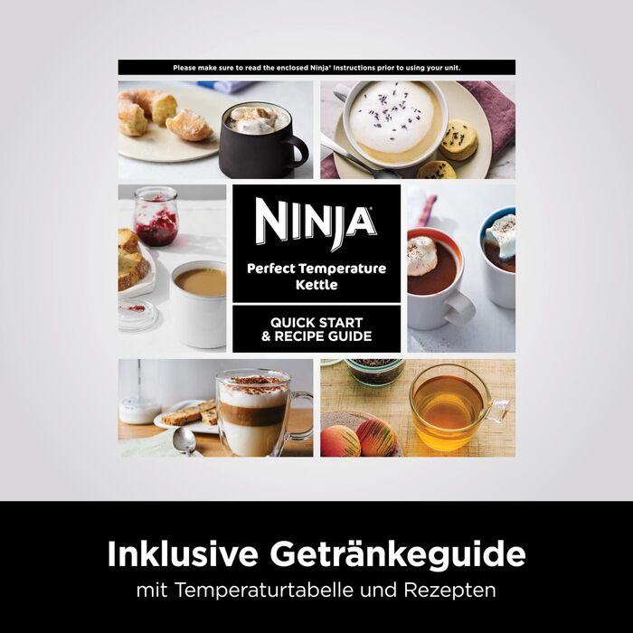 Електричний чайник Ninja Perfect Temperature, 1.7L, LED-дисплей, швидке кип'ятіння, регулювання температури, білий KT200EUWH