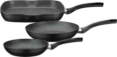 Набір сковорідок GSW Gourmet Granit, 3 шт., алюміній, антипригарний, для індукції: 2 сковороди та гриль-сковорода