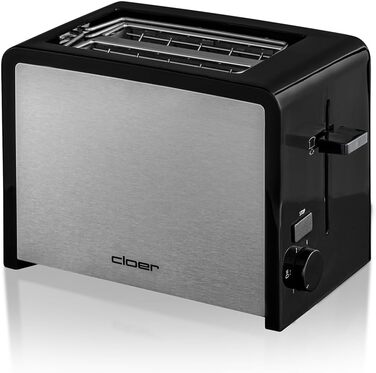 Тостер Cloer 3210 на 2 тости, 825 Вт, з підставкою для булочок, нержавіюча сталь, чорний, теплоізольований корпус, кришка для крихт
