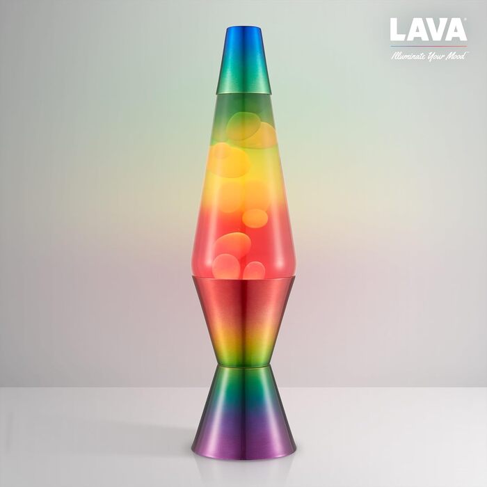 Лавова лампа LAVA® 2125 (36.8 см), жовтий віск, фіолетова рідина, срібляста основа та кришка, оригінальна декоративна лампа-нічник