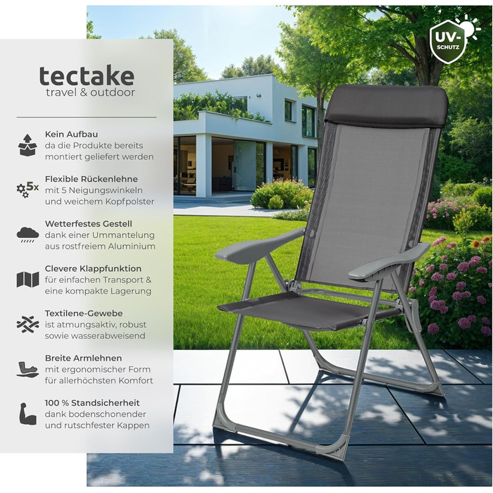 Шезлонги Tectake® 4 шт. - регульовані, з підставкою для ніг, легкі, складані, для саду, балкону, кемпінгу (Антрацит)
