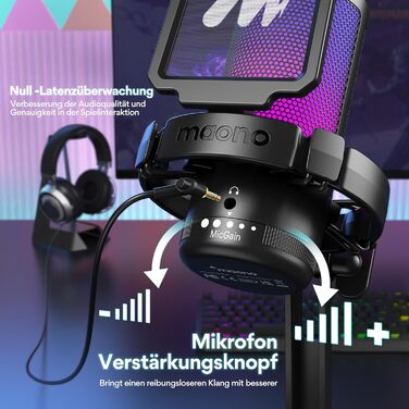 Ігровий USB мікрофон MAONO DGM20 з шумозаглушенням, конденсаторний для стрімінгу, подкастів, студії, сумісний з ПК, PS5/PS4, Mac, RGB-підсвітка, сенсорне вимкнення, регулятор гучності