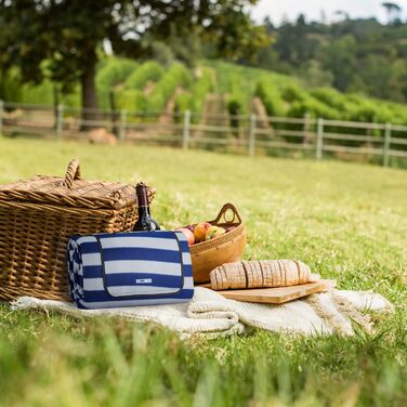 Пікнік-ковдра Relaxdays XXL 200x300 см, водонепроникна, ізольована, флісова, смугаста, з ручкою для перенесення, синьо-сіра