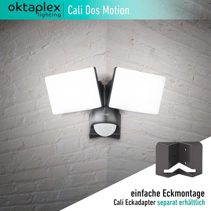 Світлодіодний вуличний прожектор Oktaplex Cali Dos Motion з датчиком руху, 40W, 3000K (тепле біле світло), IP65, дві голови, антрацит