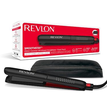 Випрямляч для волосся Revlon SmoothStay 25 мм з інфузією кокосової олії, плаваючі пластини, регульована температура до 235°C, дорожній чохол