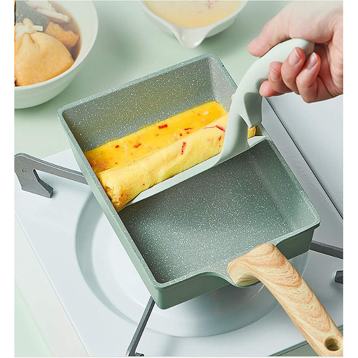 Японська сковорода для омлету Tamagoyaki MIHUNTER, квадратна антипригарна, 20x15 см, із силіконовим шпателем та пензлем, PFOA-вільна, для приготування яєць та омлетів