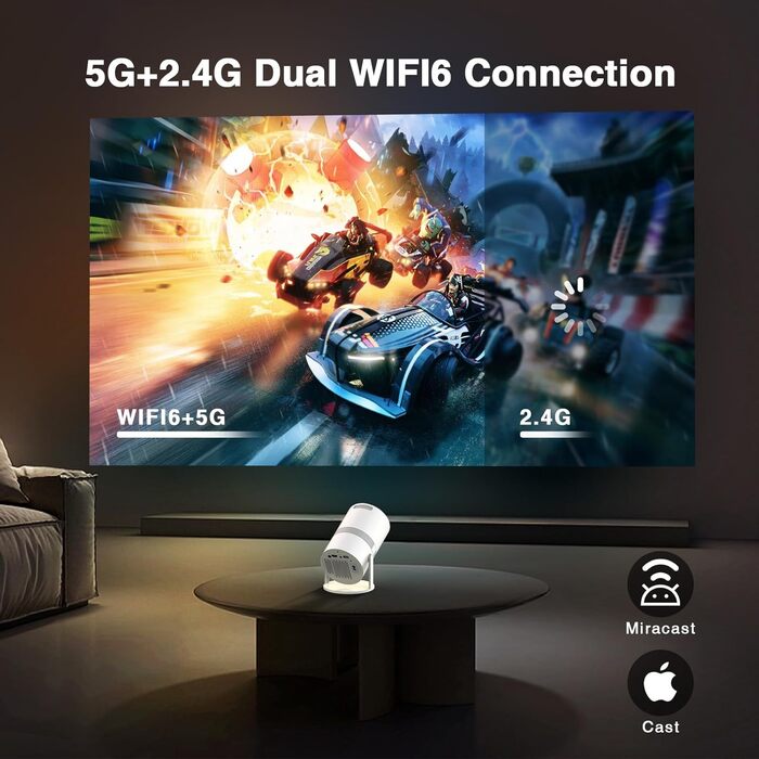 Міні-проектор Smart Beamer з Android OS, WiFi 6 та Bluetooth, Full HD 1080P, поворот на 210°, автокоррекція трапеції та 50% зум для дому та вулиці