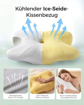 Ортопедична подушка для шиї з піни Memory Foam, ергономічна підтримка для комфортного сну, з підставкою під руки для сну на спині, животі та боку, сіро-біла