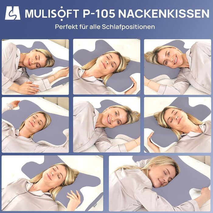 Ергономічна подушка для шиї MULISOFT з ефектом пам'яті (Memory Foam), форма-метелик, розмір M, синя