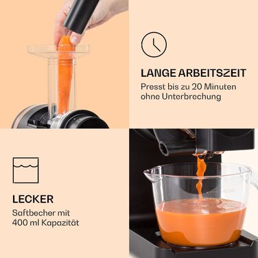 Соковижималка Klarstein Bella Elegance, 200 Вт, 400 мл, BPA-free, чорна, антиковзка, легке очищення