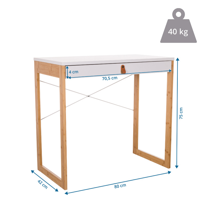 Письмовий стіл TAROLO II (80x42x75 см), 1 шухляда, білий — hjh LIVING