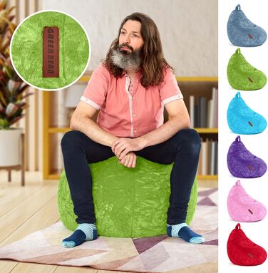 Плюшевий мішок-крісло Green Bean 45x45x60 см, 120 л, зелений, наповнювач EPS, для дому, м'який, знімний чохол, праний