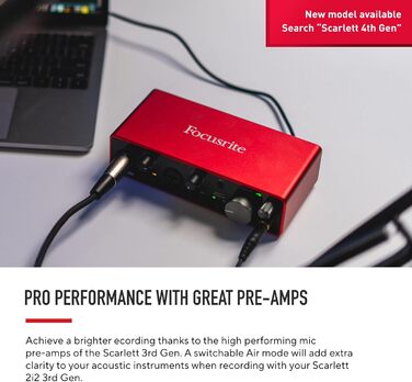 Аудіоінтерфейс Focusrite Scarlett 2i2 3-го покоління з USB: комплект для гітаристів, вокалістів та продюсерів. Студійна якість звуку + ПО