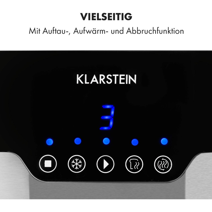 Тостер Klarstein Arabica: 920W, сенсорне керування, LED-дисплей, функції розморожування, підігріву та зупинки, піддон для хліба, крихтозбірник, котушка для кабелю, нержавіюча сталь
