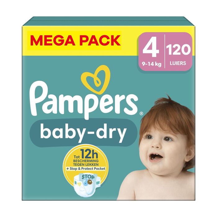 Підгузки Pampers Baby-Dry розмір 4 (9-14 кг), 120 шт, з захистом від протікань Stop & Protect