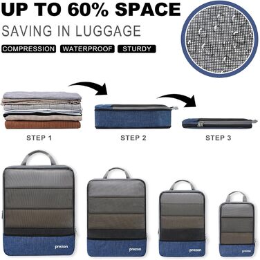 Набір компресійних органайзерів для подорожей Packing Cubes для валізи та рюкзака, 4 шт, темно-синій